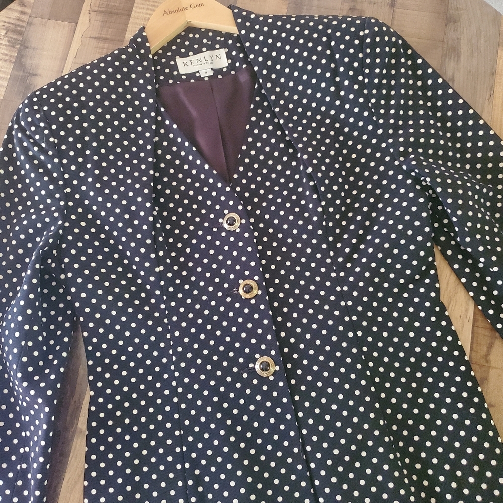 Vintage Renlyn New York Polka Dot Black White Blazer Jacket Union Made USA Sz 4
